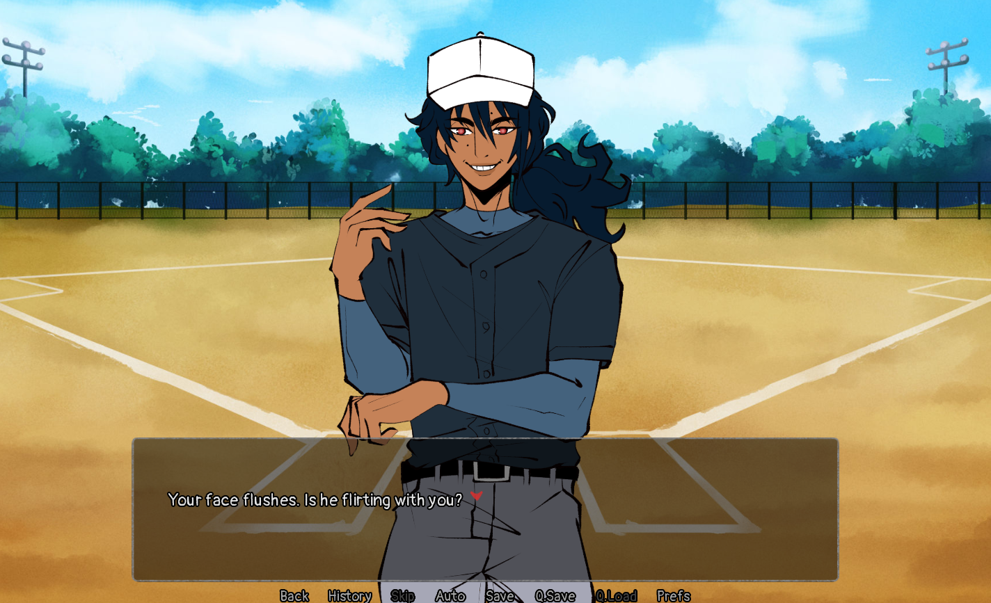 First Base romantic horror visual novel scene