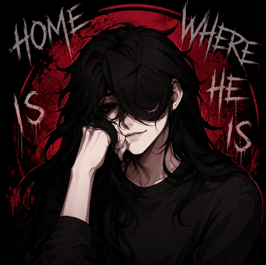 Home Is Where He Is logo and cover image for the browser horror game