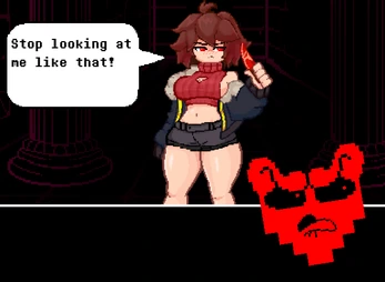 LoveManiac Scarlet Lust the normal clear is the verified ending route pixel-art battle image