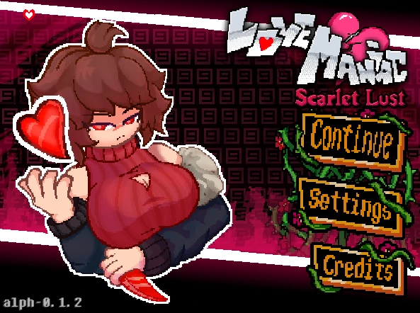 LoveManiac Scarlet Lust health is a budget, not a score pixel-art battle image