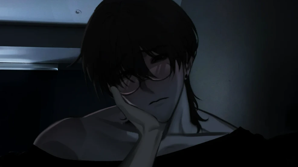 Survive Min visual novel artwork with restrained horror lighting