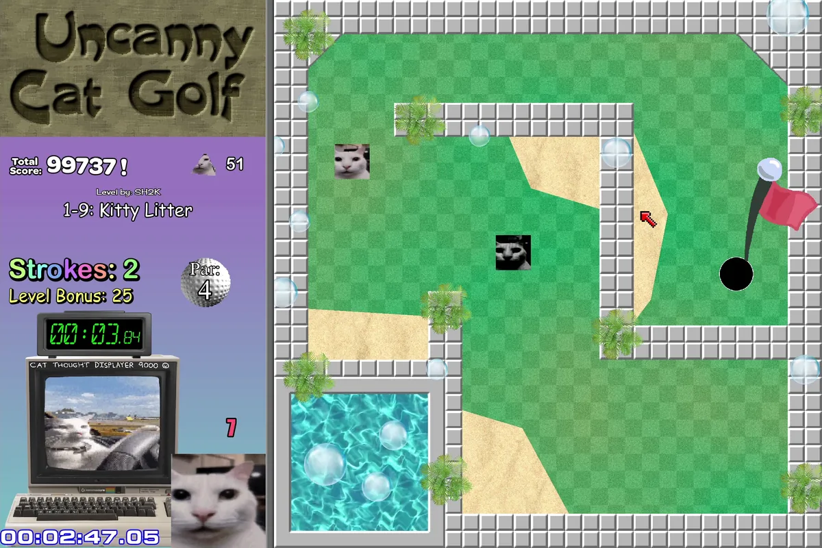 Uncanny Cat Golf banks turn walls into tools course image